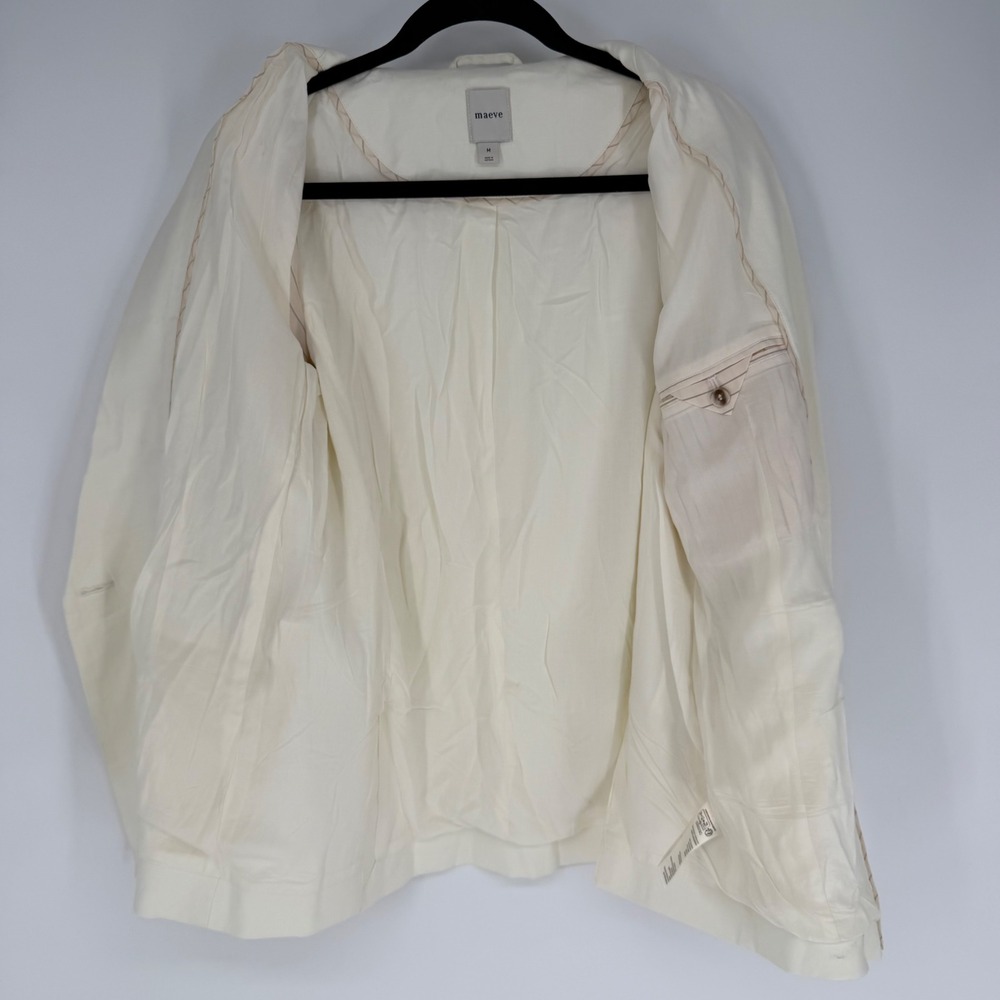 ANTHROPOLOGIE MAEVE LINEN BLEND BLAZER OFF-WHITE MEDIUM BUSINESS OFFICE WORKWEAR - Picture 9 of 13